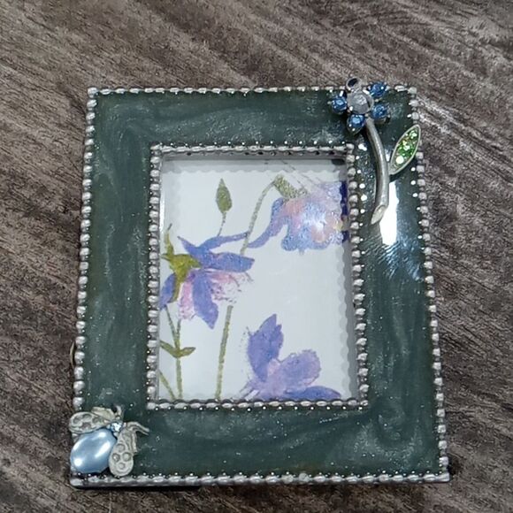 Set of 2 Vintage mini pewter picture frames w rhinestones Butterfly & floral NWT - Picture 2 of 5